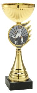 2000FG029 Fussball Pokal mit Kunstharzmotiv inkl. Gravur | Serie 5 Stck.