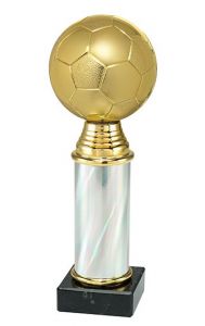 Fußball-Pokal in Gold mit Figur "Fußball" in schw/w  3 Grössen inkl.Beschriftung 