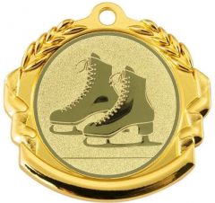 9360.343 Schlittschuh - Eislauf Medaille 70 mm Ø inkl. Band / Kordel | montiert