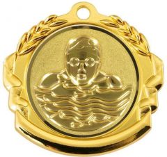 9360.020 Schwimm - Schwimmer Medaille 70 mm Ø mit 3D Motiv inkl. Band / Kordel | montiert