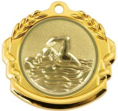 9360.019 Schwimm - Schwimmer Medaille 70 mm Ø mit 3D Motiv inkl. Band / Kordel | montiert