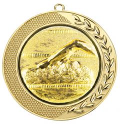D58-3D Schwimmer Medaille 70 mm Ø inkl. Band / Kordel | montiert
